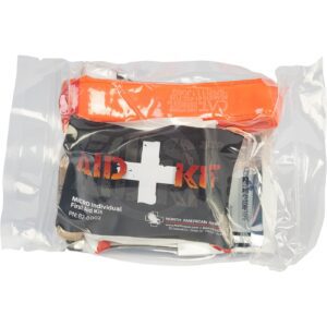 Compact first aid kit sealed in plastic packaging.