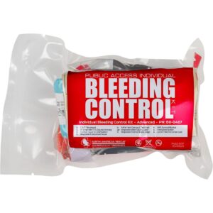 A packaged bleeding control kit for emergency first aid.