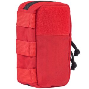 Compact red tactical pouch with MOLLE straps and zipper closure.