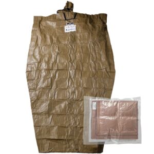 Brown biodegradable body bag with a sealed zipper and a tag.